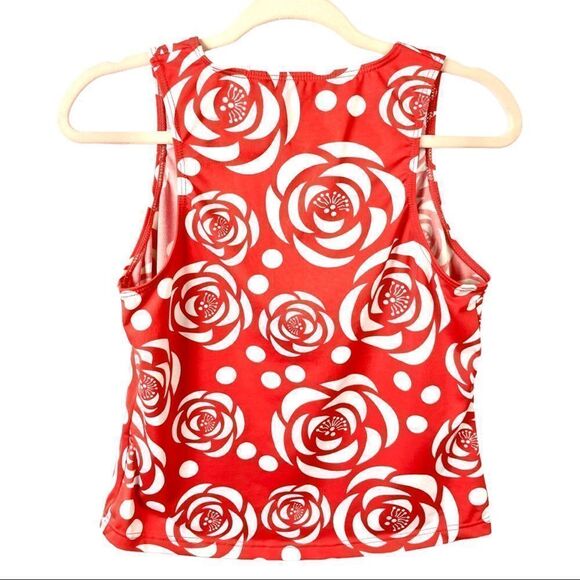 VINTAGE 90’s Marika Red Stretch Rosette Print Tank Top Size M - Picture 3 of 4